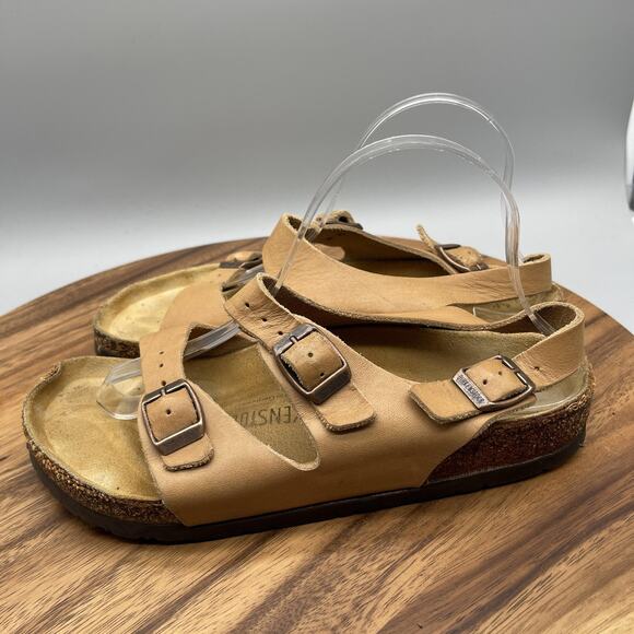 Birkenstock Sandals Womens Size 9 Tan Brown Leather Strappy Buckle Comfort Shoes - Picture 3 of 11